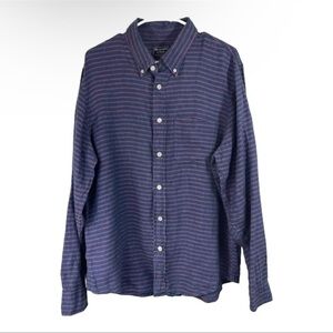 Abercrombie & Fitch Linen Shirt Mens XL Striped Blue Red Long Sleeve Button Down